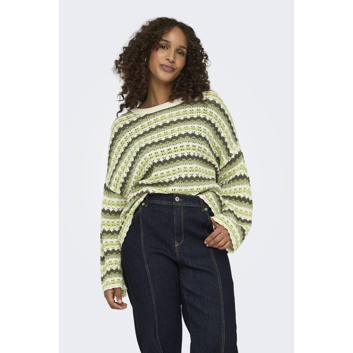 ONLY CARMAKOMA trui groen crochet