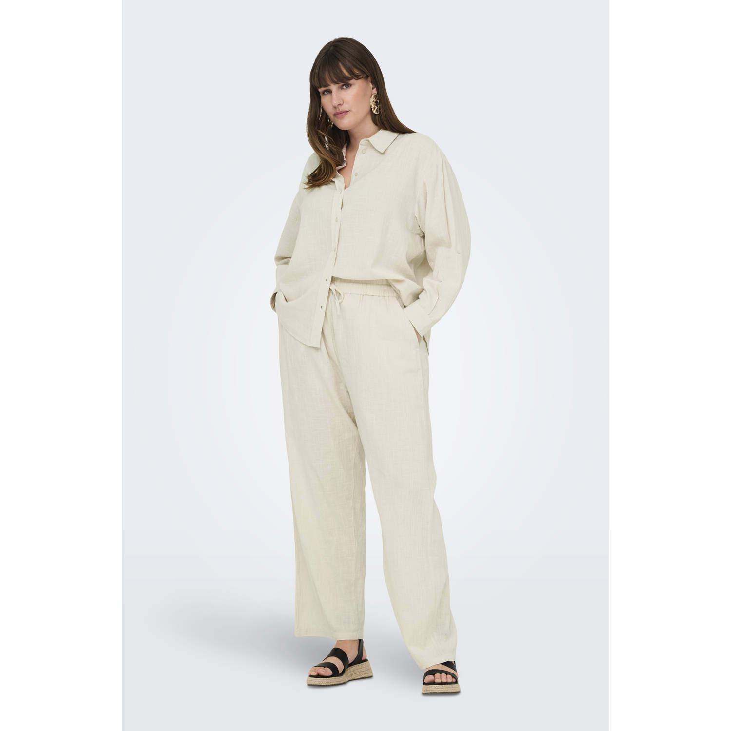 ONLY CARMAKOMA wide leg high waist broek ecru