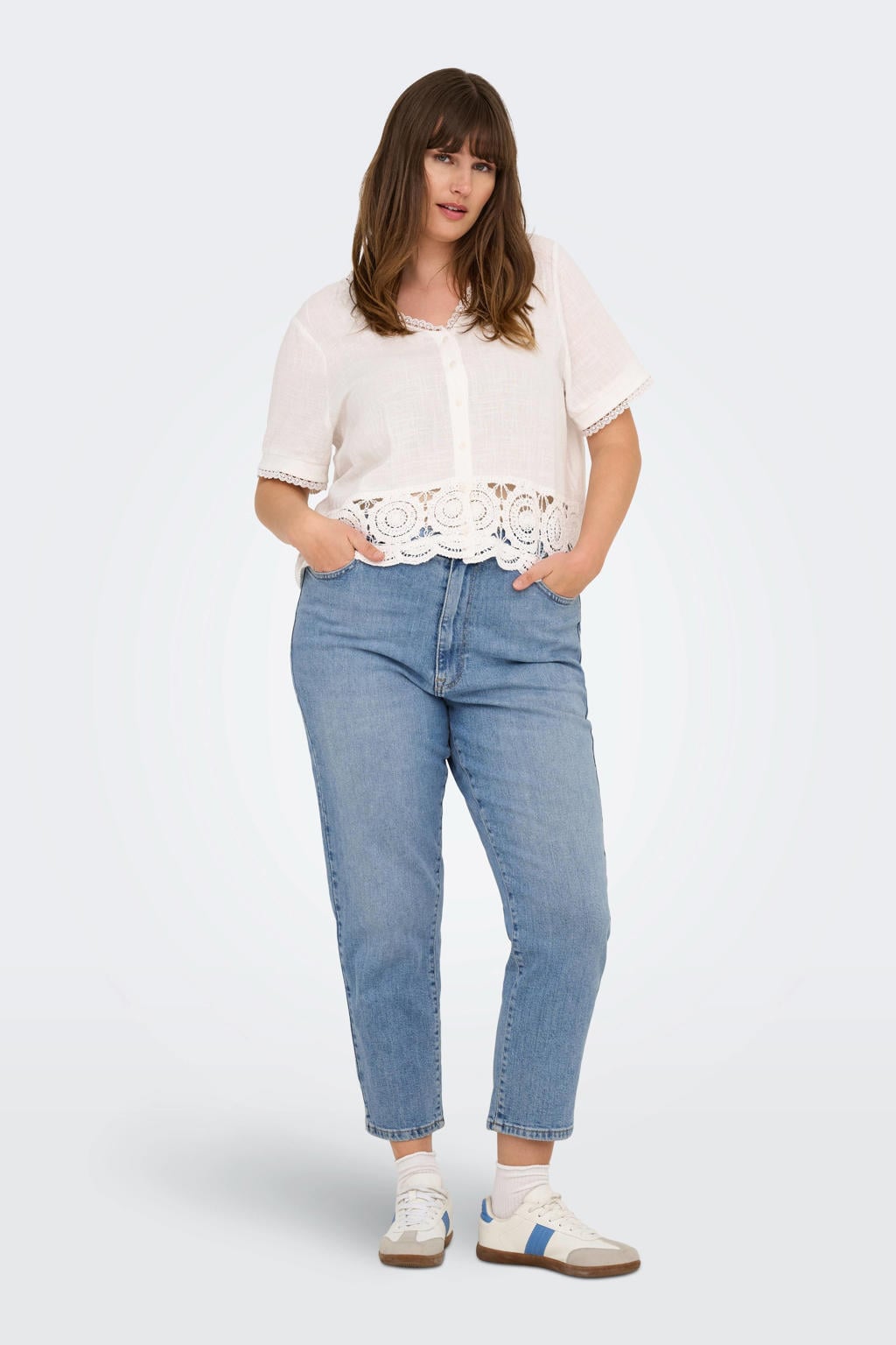 ONLY CARMAKOMA high waist straight leg cropped light blue denim