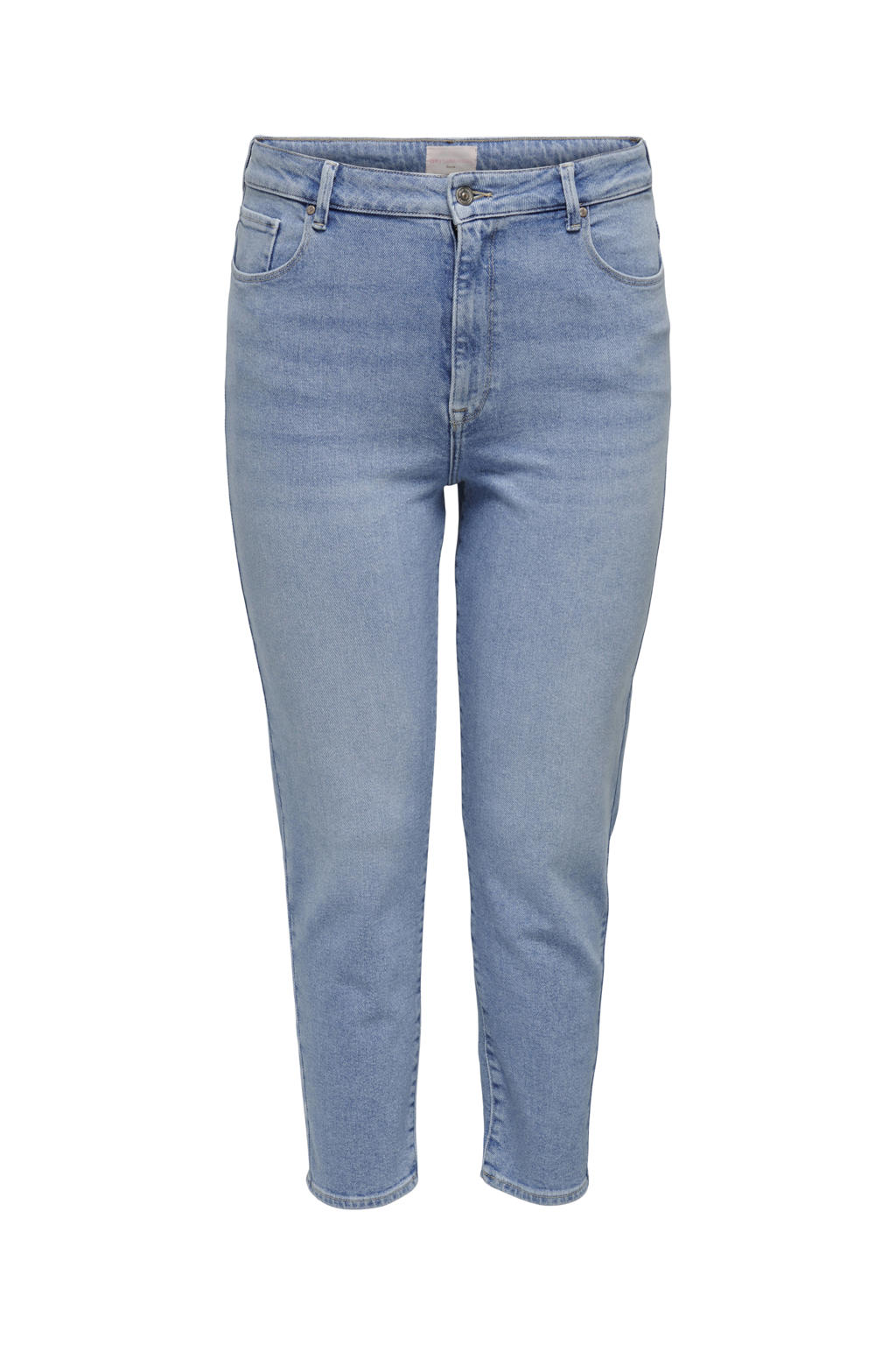 Blauwe dames ONLY CARMAKOMA high waist van denim met rits- en knoopsluiting en effen