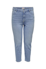 thumbnail: Blauwe dames ONLY CARMAKOMA high waist van denim met rits- en knoopsluiting en effen