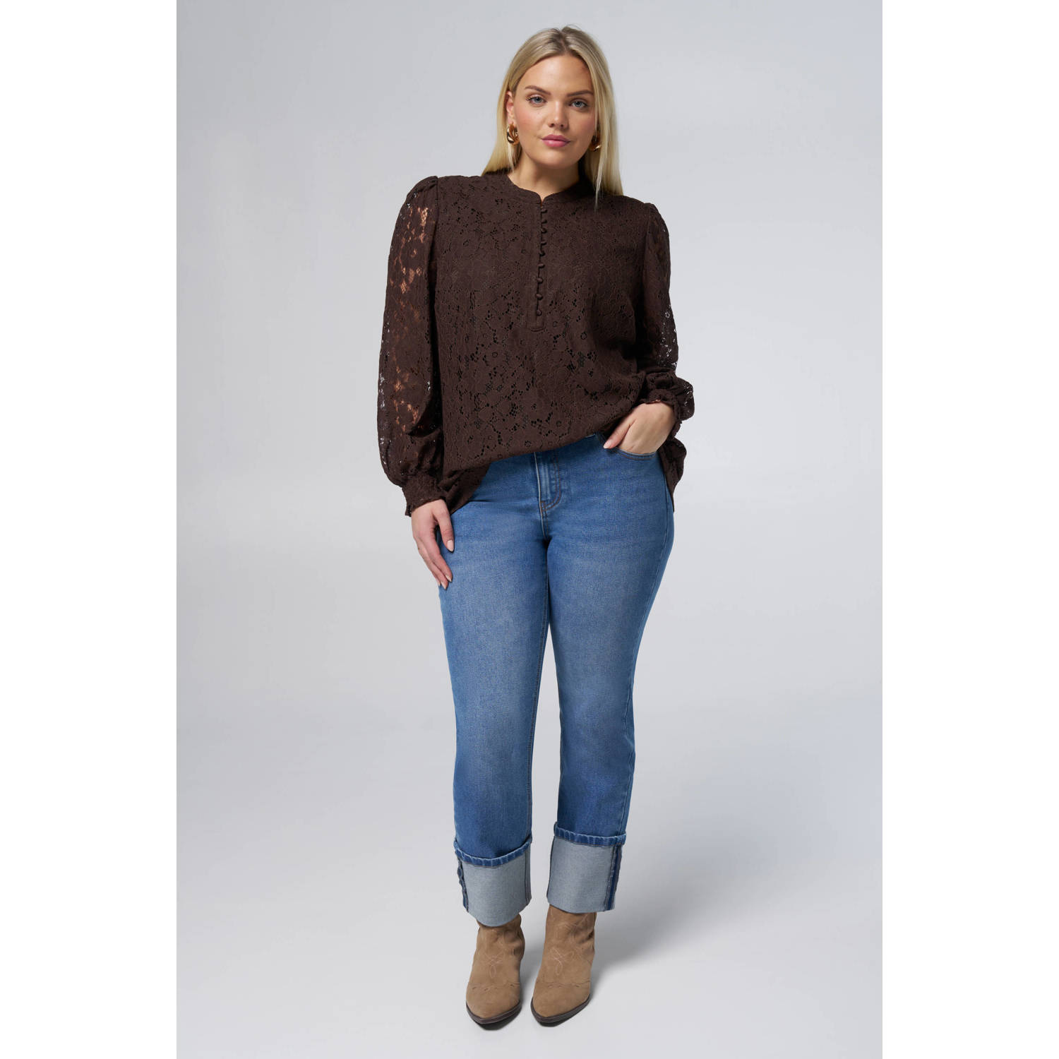 MS Mode blousetop donkerbruin