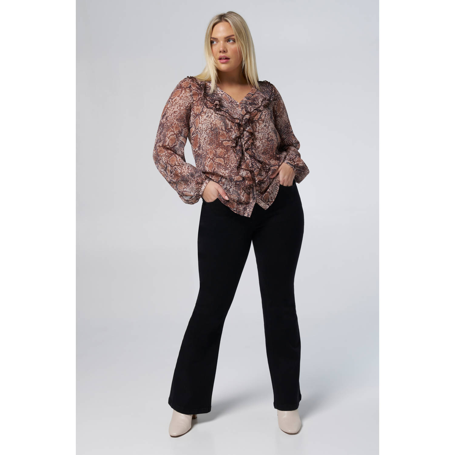 MS Mode blousetop donkerbruin