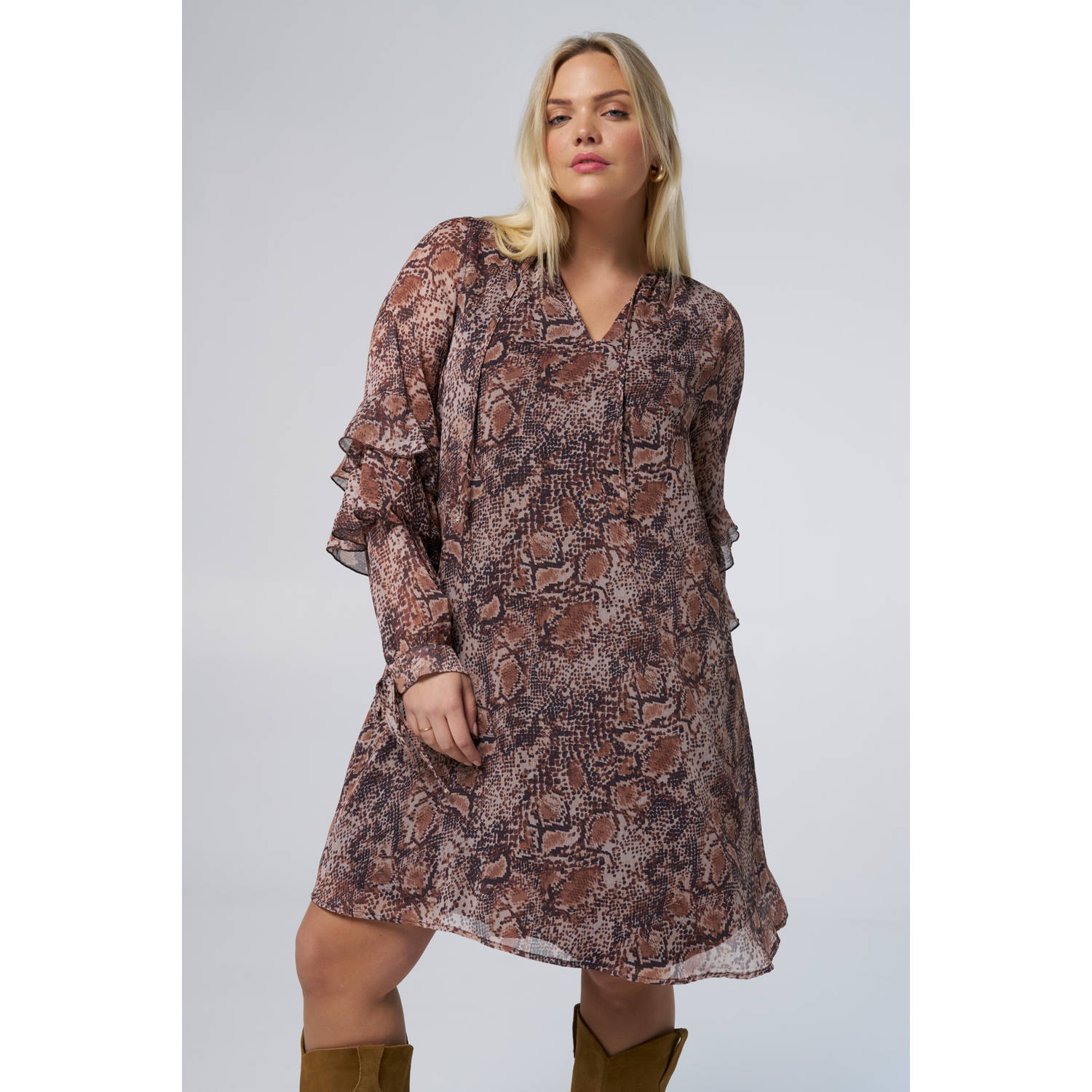 MS Mode midi jurk donkerbruin