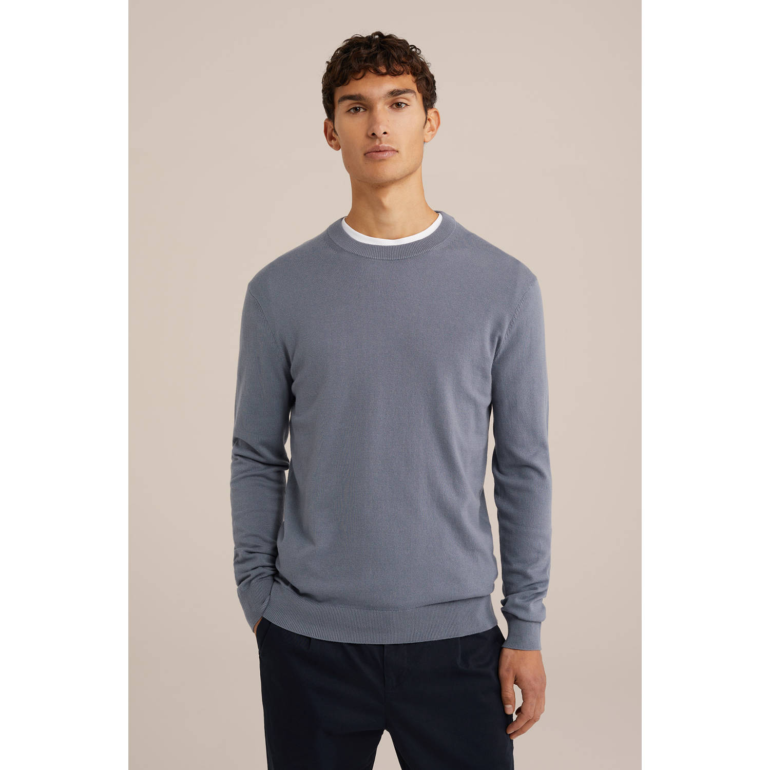 WE Fashion WE Fundamentals trui fijn gebreid grijsblauw