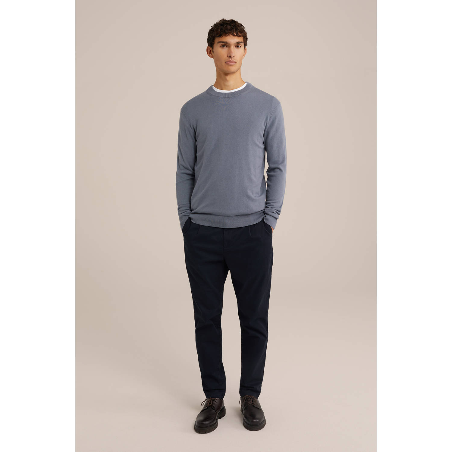 WE Fashion WE Fundamentals trui fijn gebreid grijsblauw