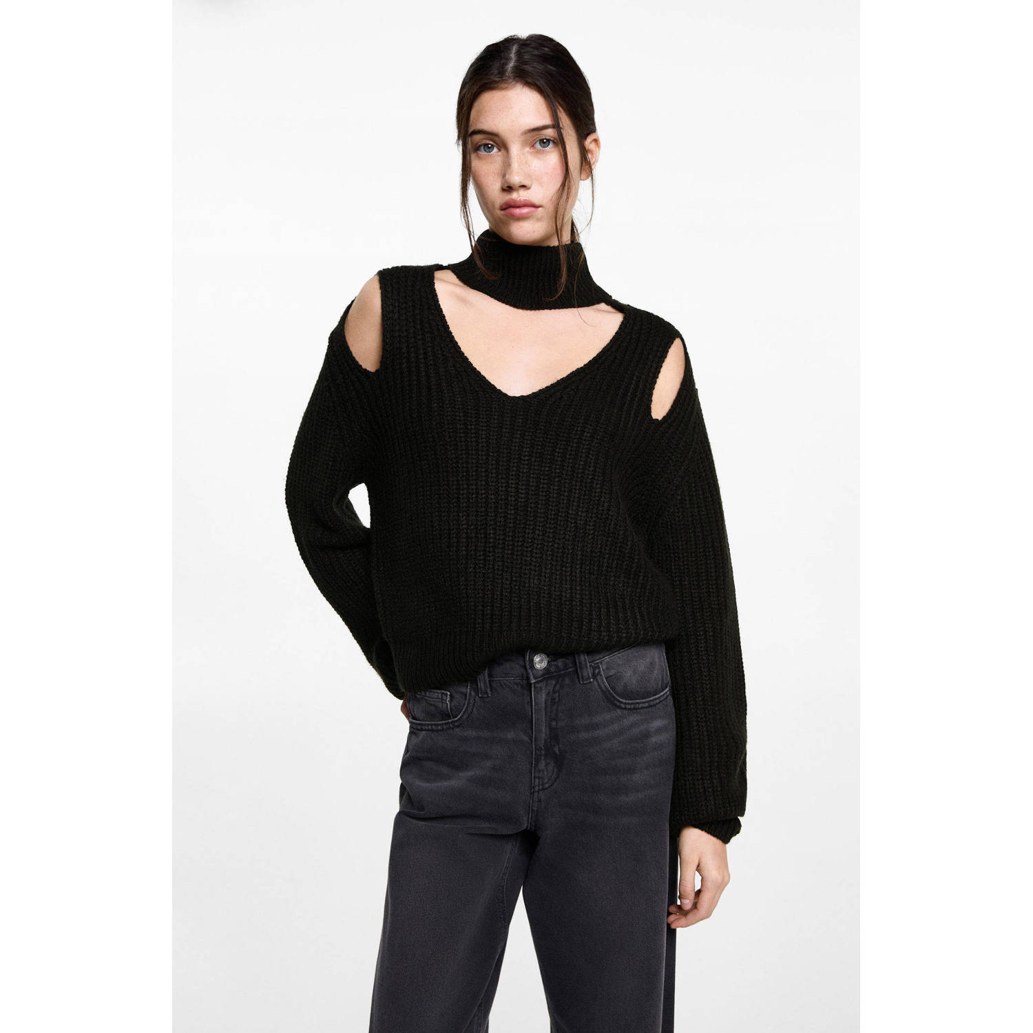 MANGO TEEN trui zwart grof gebreid