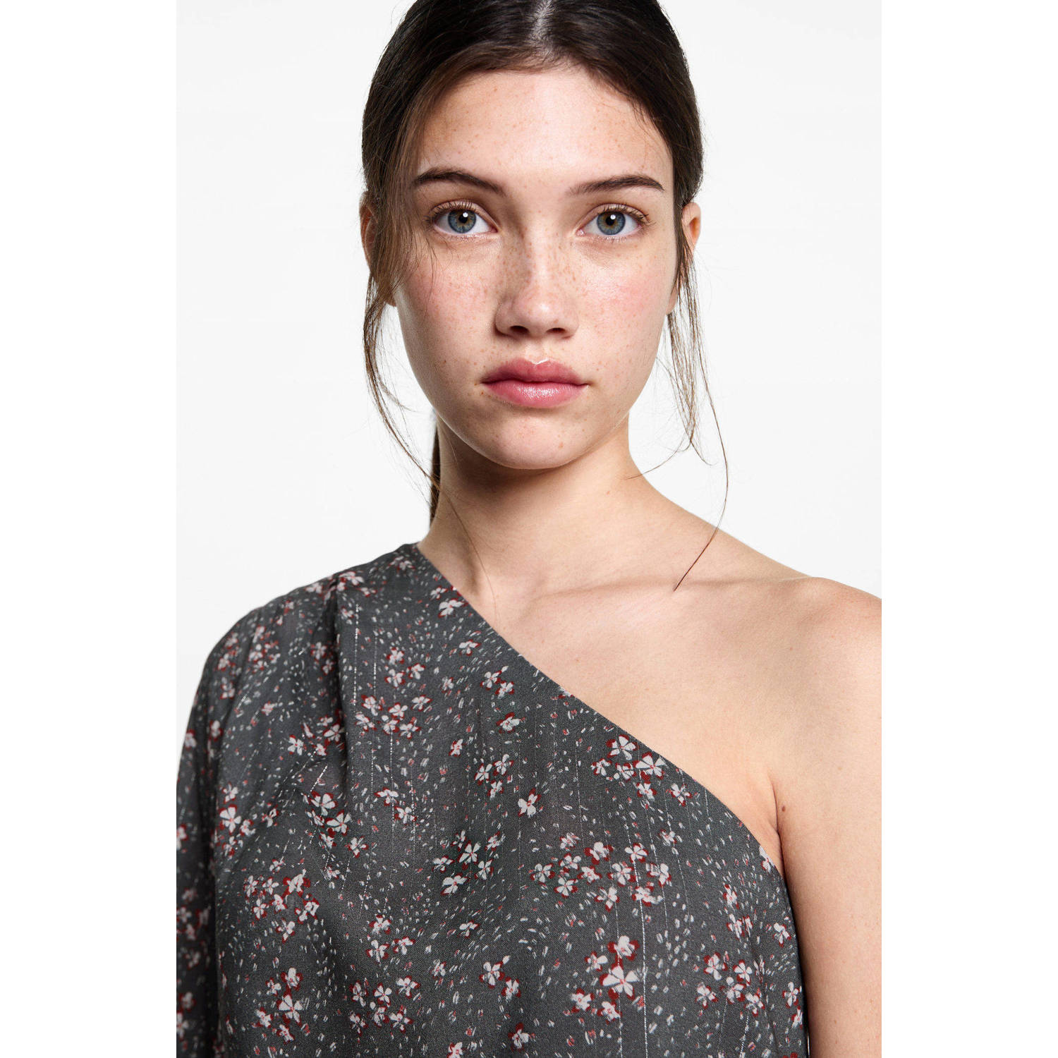 MANGO TEEN one shoulder top antraciet