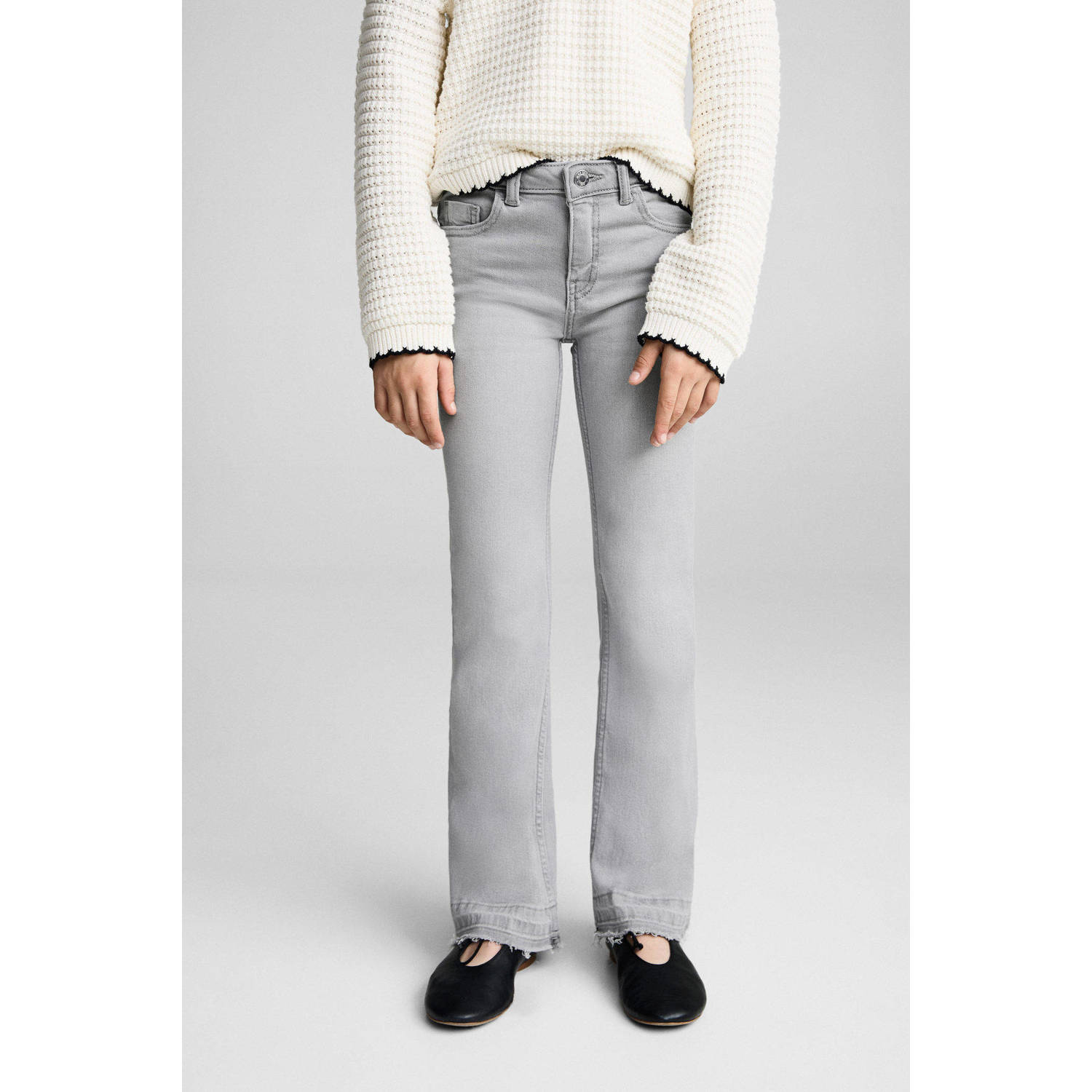 Mango Kids regular waist flared jeans grijs