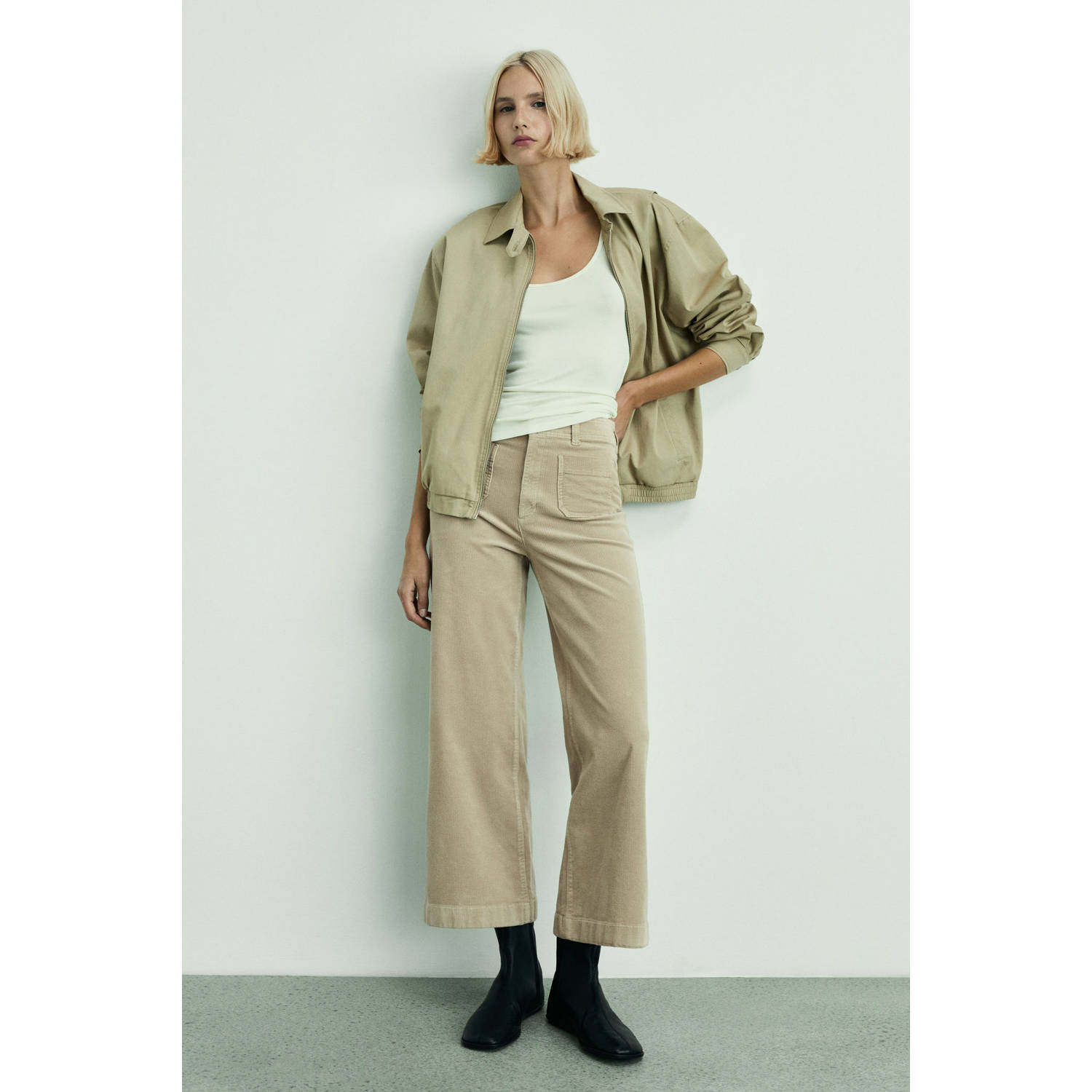Mango wide leg regular waist cropped broek beige