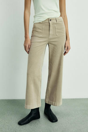 wide leg regular waist cropped broek beige
