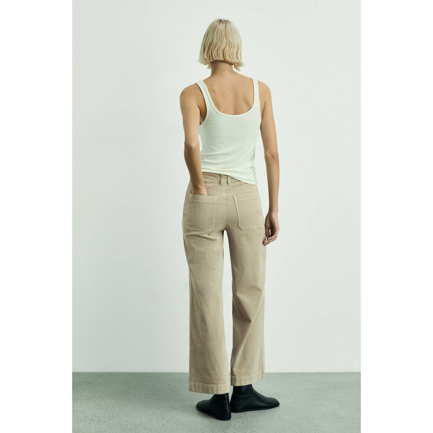 Mango wide leg regular waist cropped broek beige