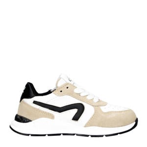 leren sneakers wit/beige/zwart