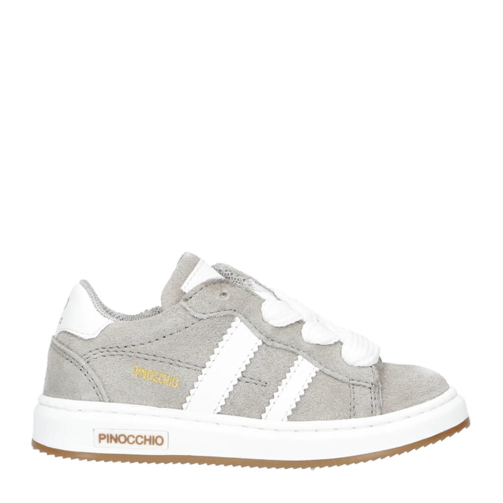 Lichtgrijze jongens Pinocchio suède sneakers met rits- en vetersluiting