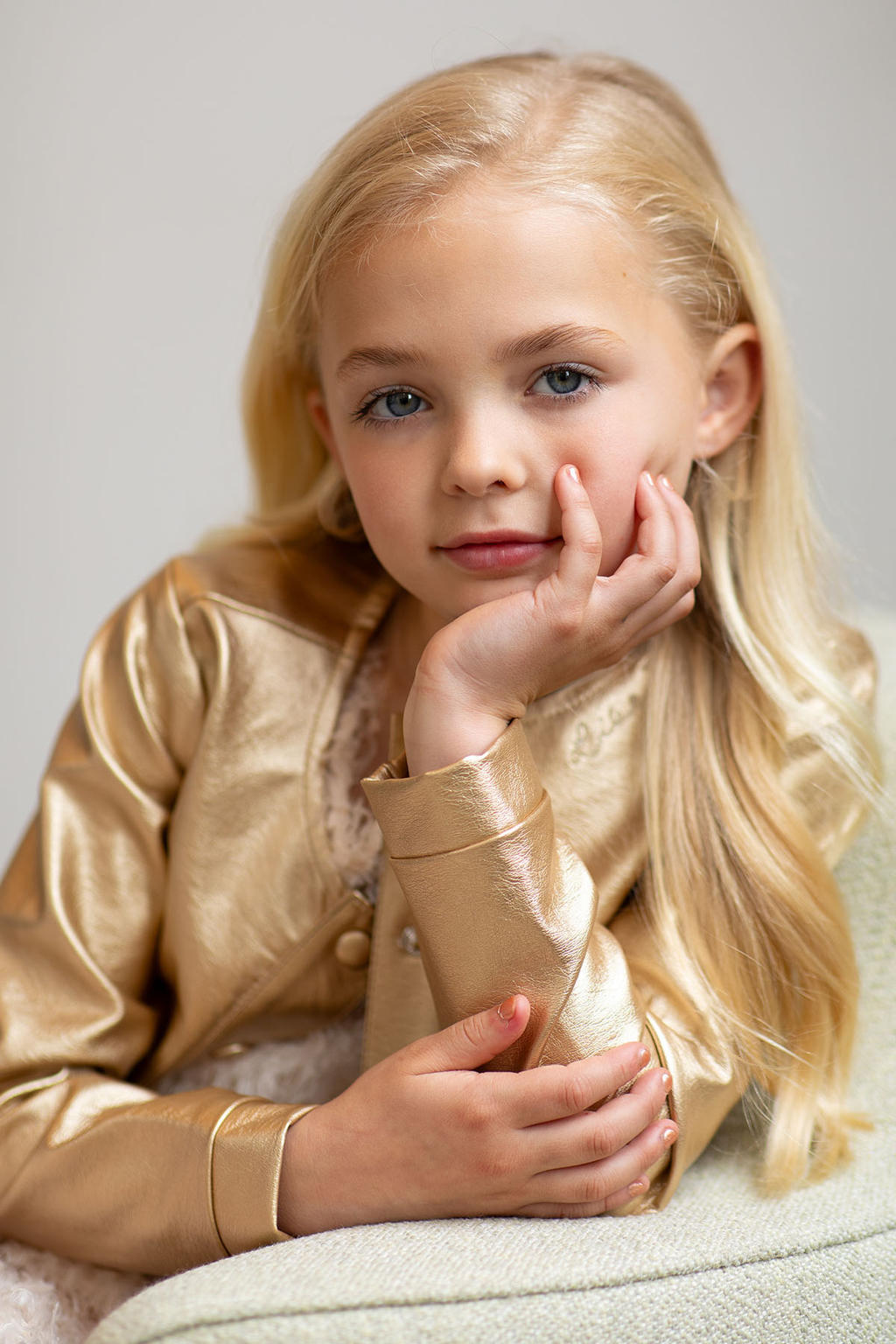 Gouden meisjes Like Flo jasje voor binnen van coated materiaal met effen, lange mouwen, ronde hals en drukknoopsluiting
