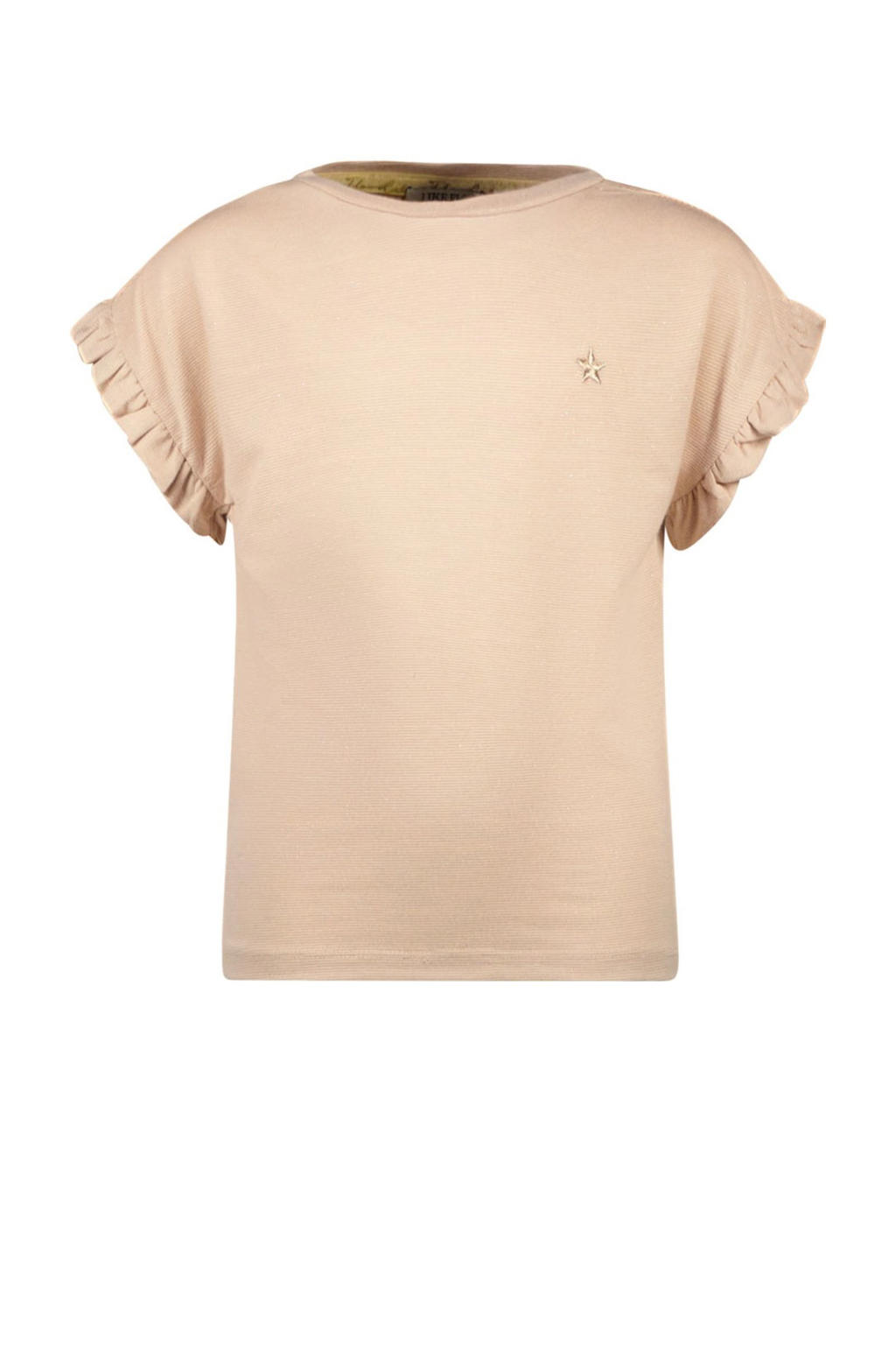 Beige meisjes Like Flo T-shirt van polyester met effen, korte mouwen, ronde hals en ruches