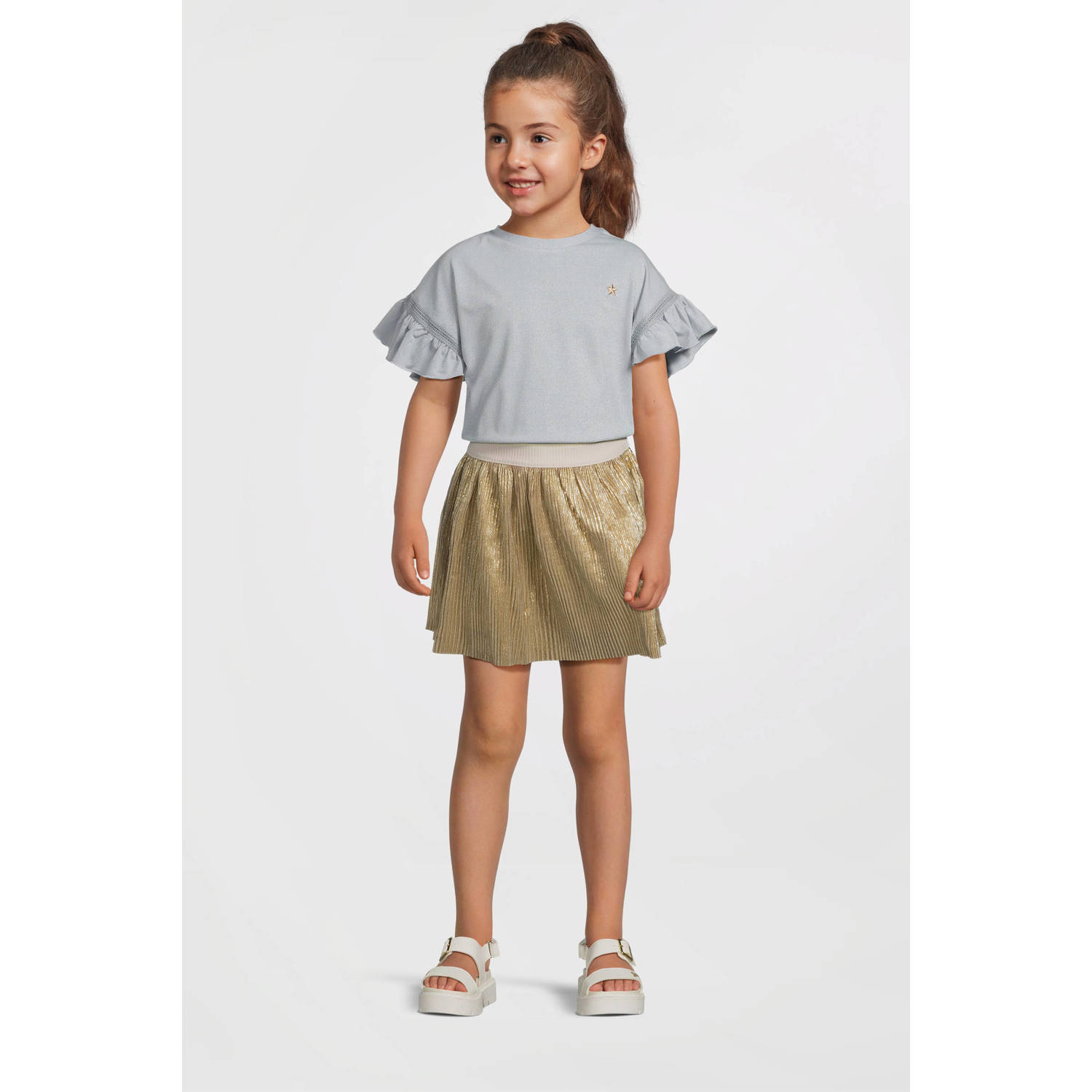 Like Flo midi jurk met glitter lichtblauw