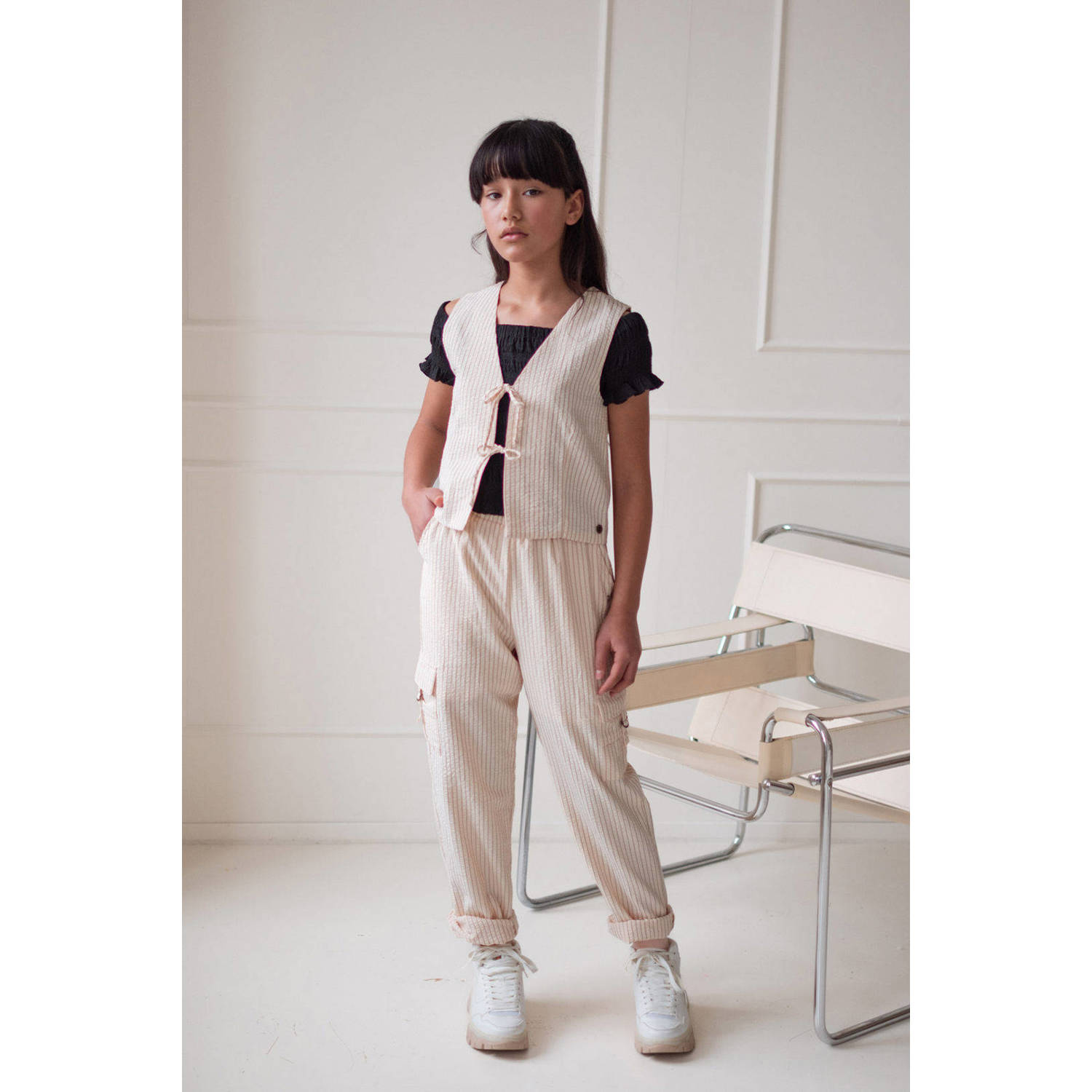Like Flo Young straight cargo broek crème