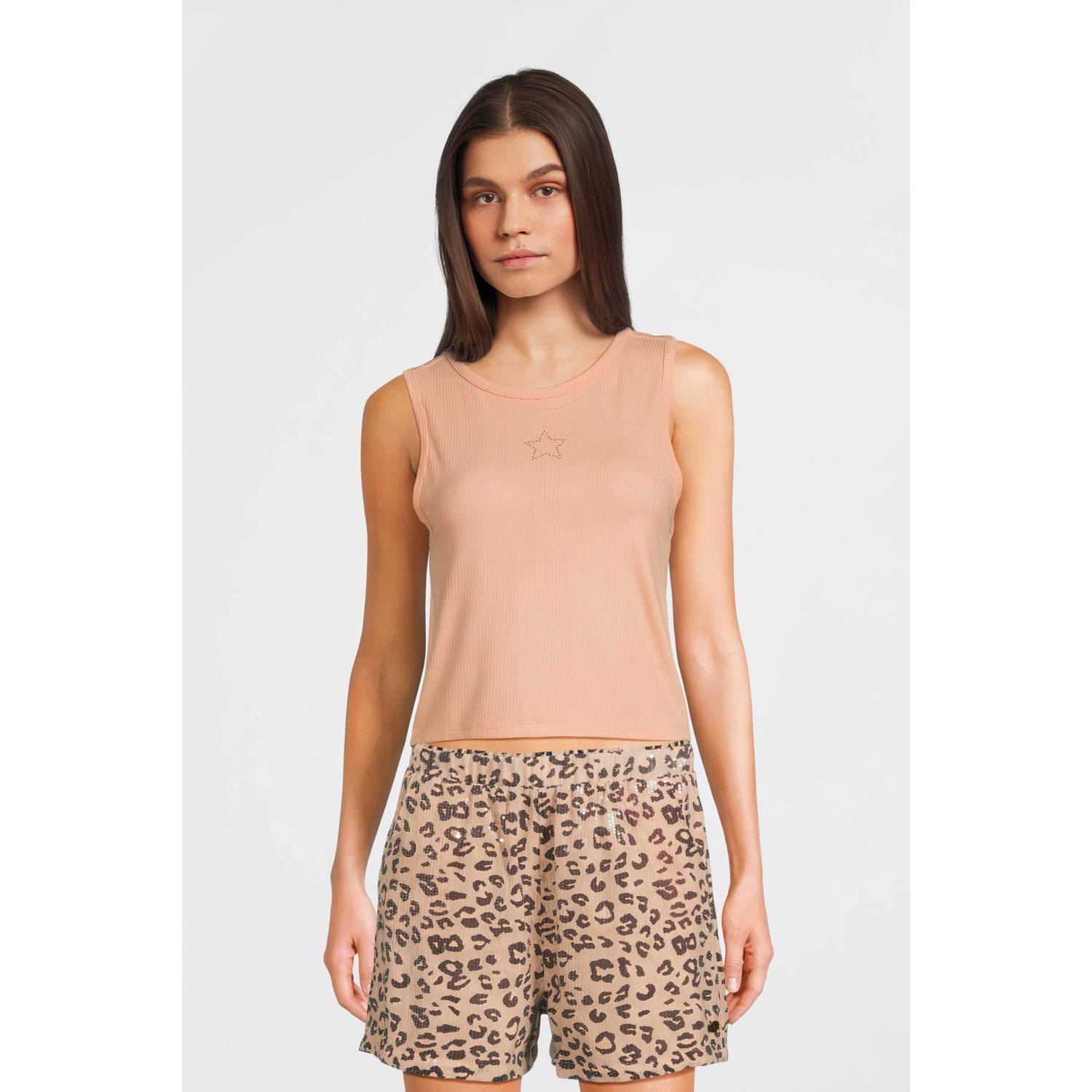 Like Flo Young mouwloze top oranje