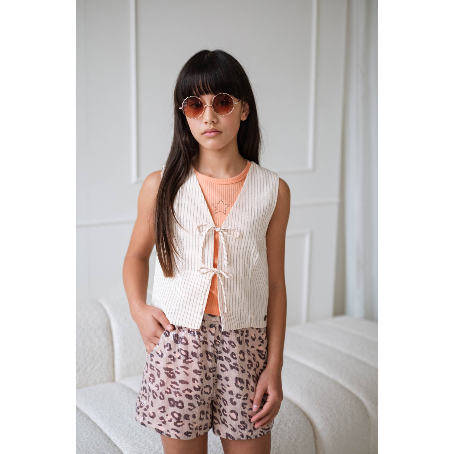 Like Flo Young mouwloze top oranje