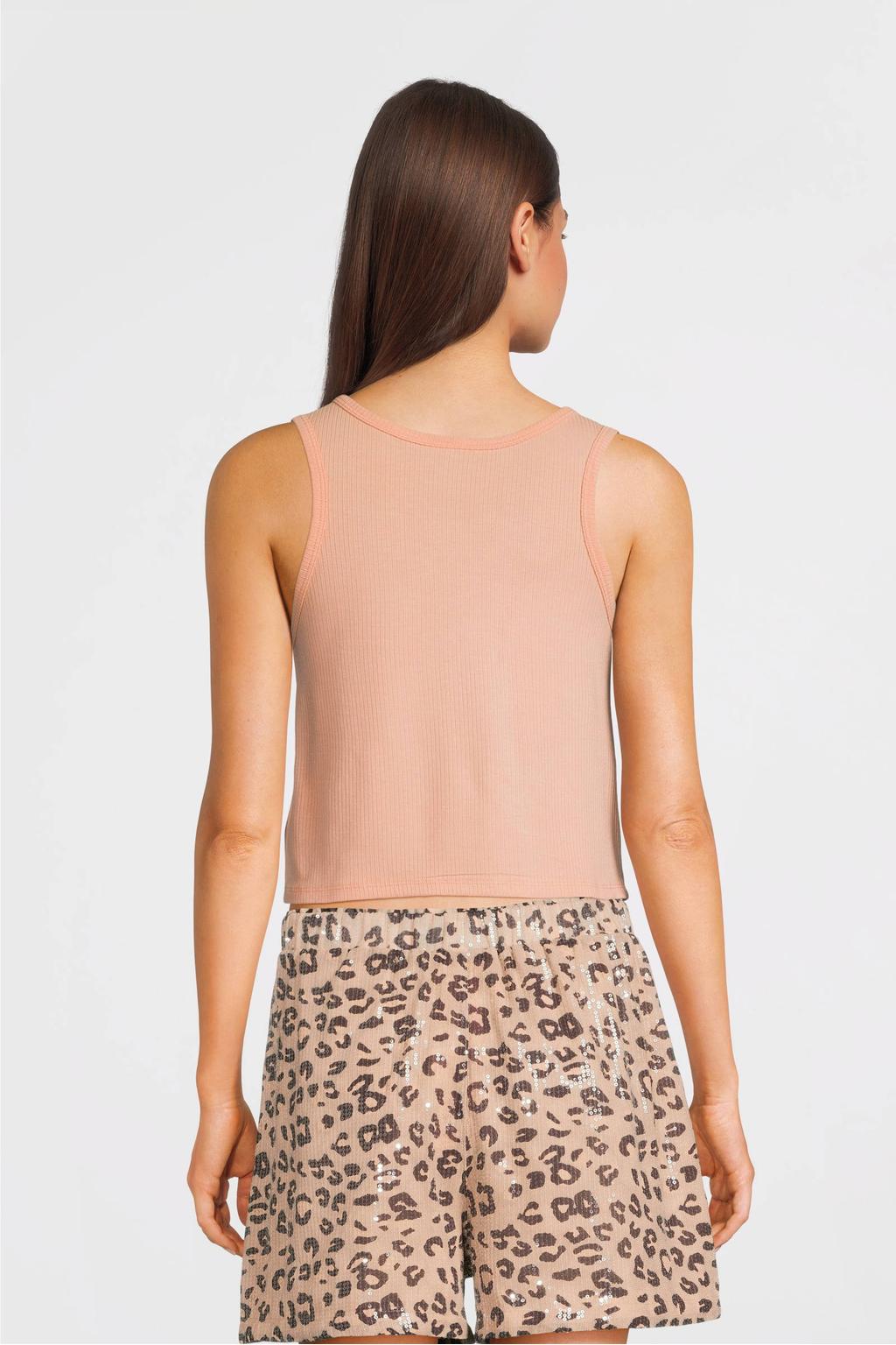 Oranje meisjes Like Flo Young mouwloze top van viscose met effen, ronde hals en borduursels