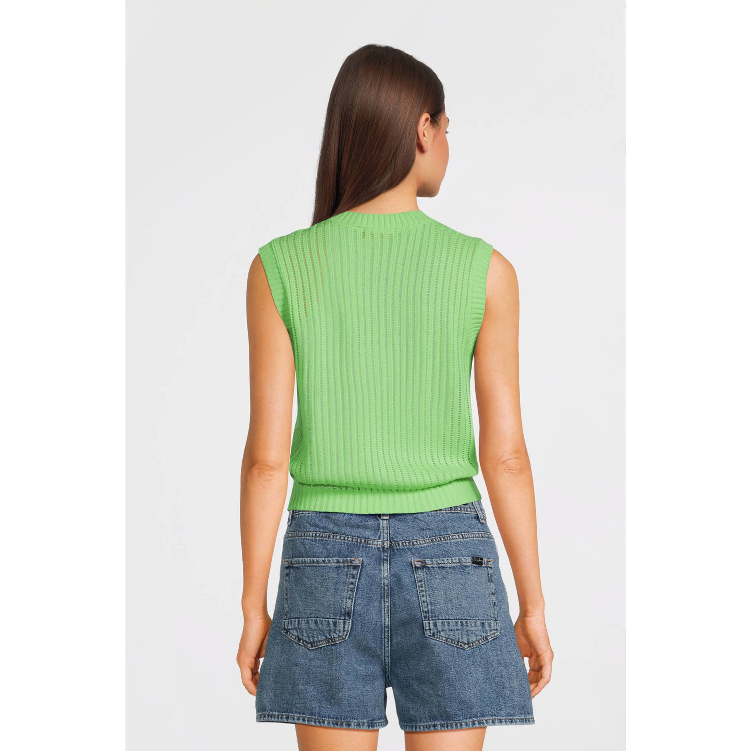 Like Flo Young mouwloze top groen gebreid