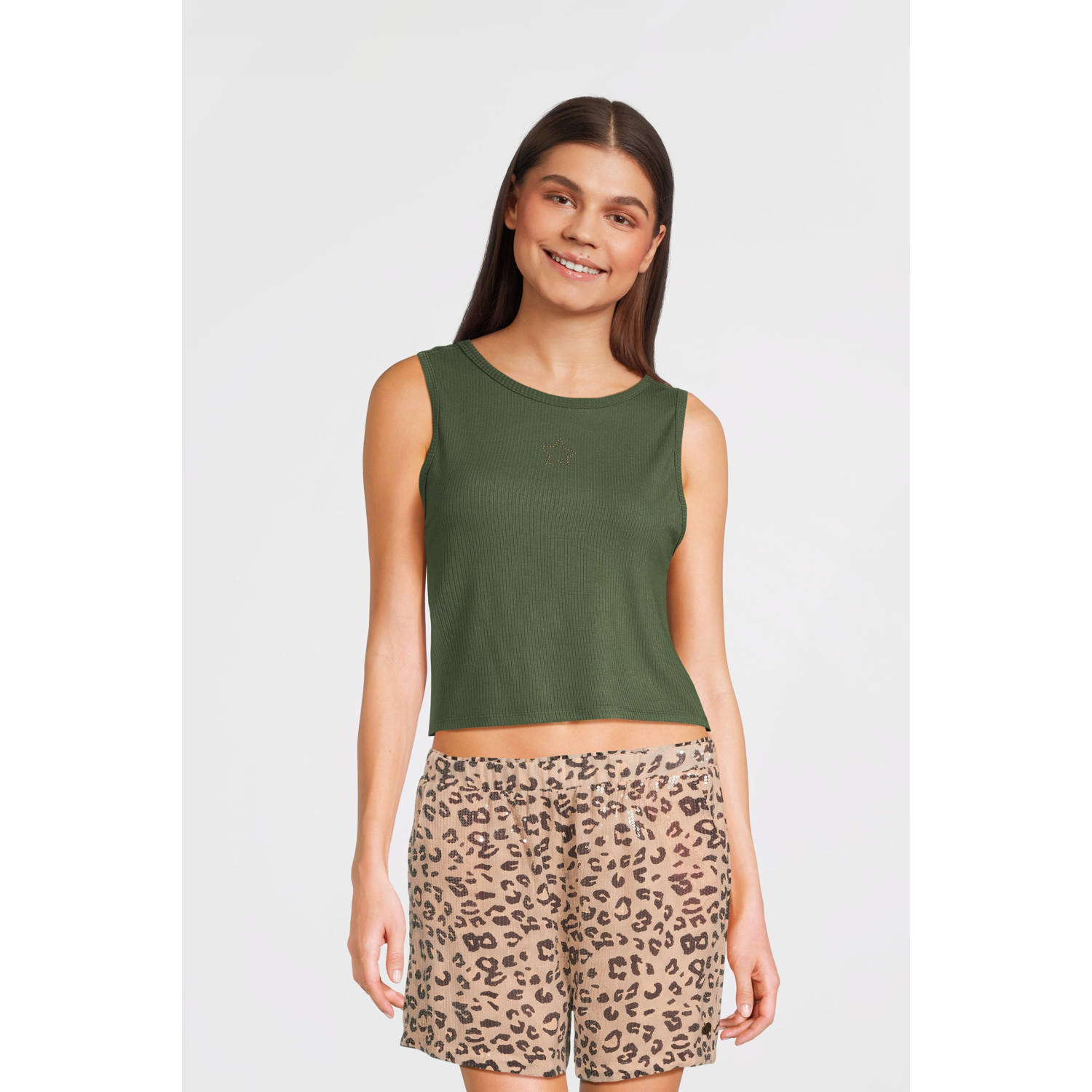 Like Flo Young mouwloze top groen