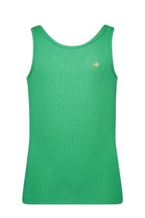 mouwloze top groen rib gebreid