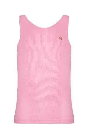 mouwloze top roze rib gebreid