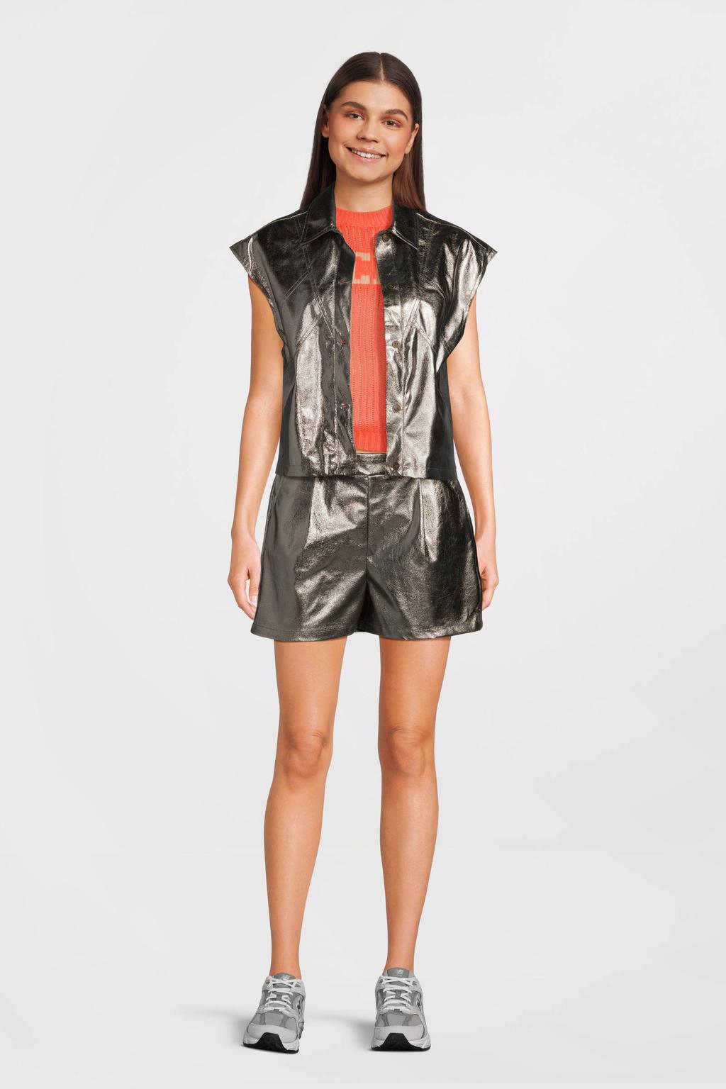 Antraciete meisjes Like Flo Young gilet van katoen met effen en knoopsluiting