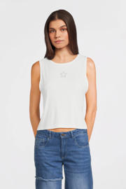 thumbnail: Witte meisjes Like Flo Young mouwloze top van viscose met effen, ronde hals en borduursels