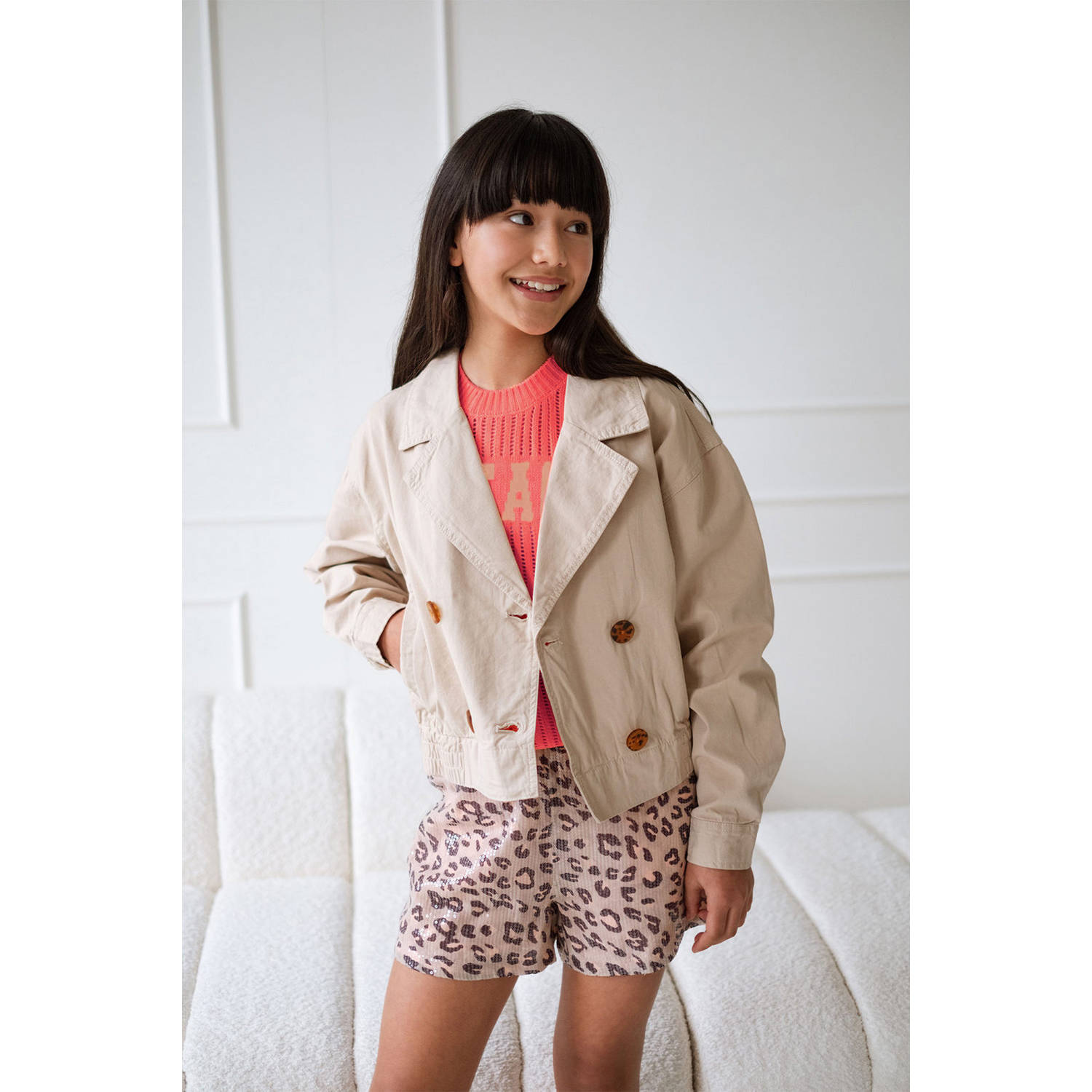 Like Flo Young mouwloze top oranje gebreid