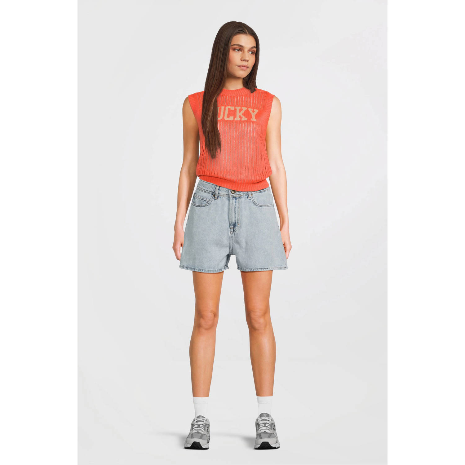 Like Flo Young mouwloze top oranje gebreid