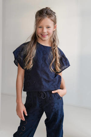 blousetop donkerblauw broderie