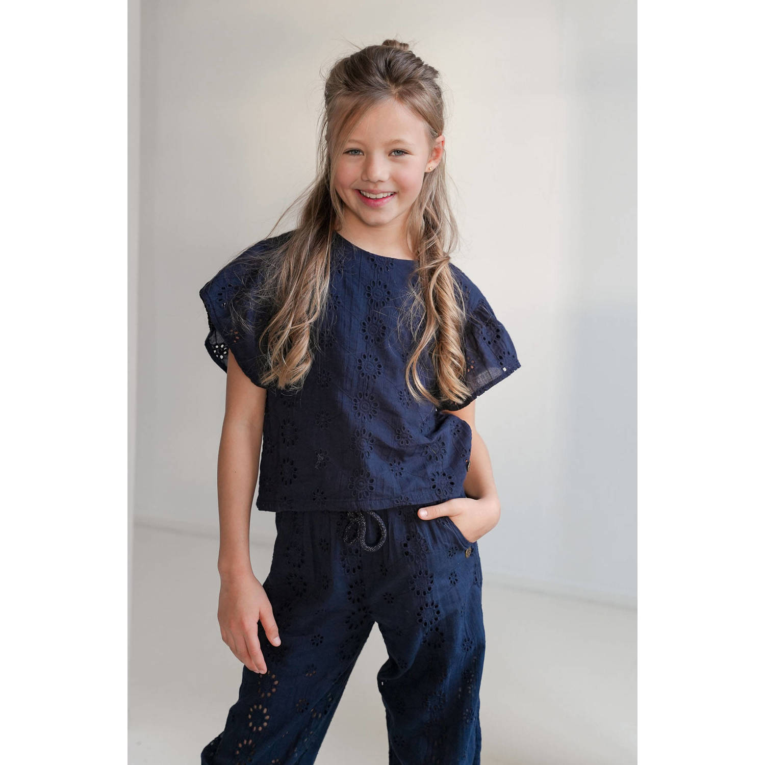 Like Flo blousetop donkerblauw broderie