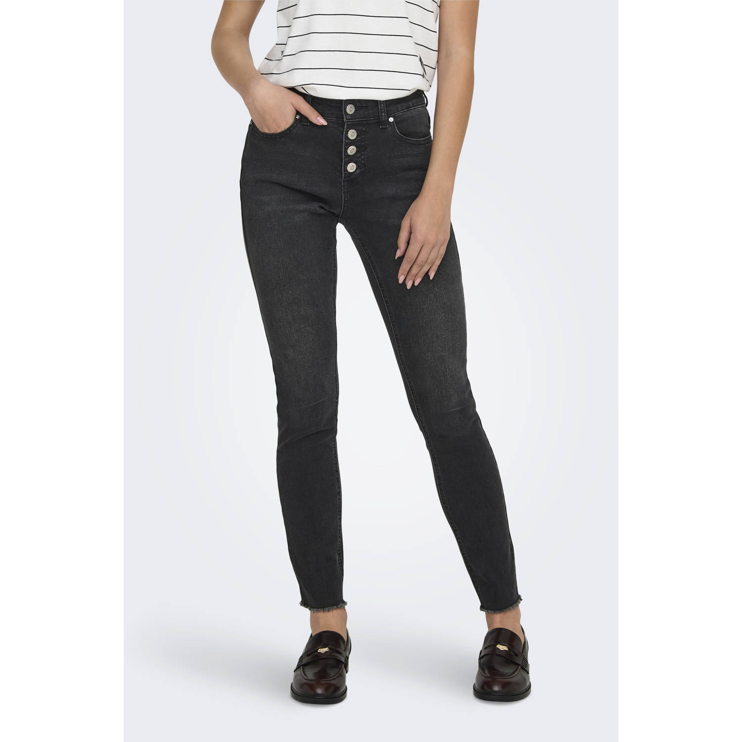 Only Skinny fit jeans ONLMIA MID WAIST BUTTON SK RW ANK BOX