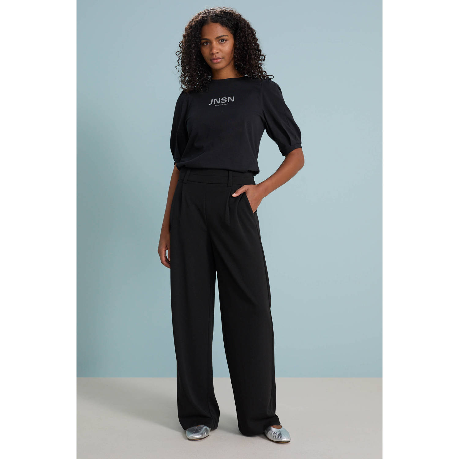 ONLY straight high waist casual broek zwart