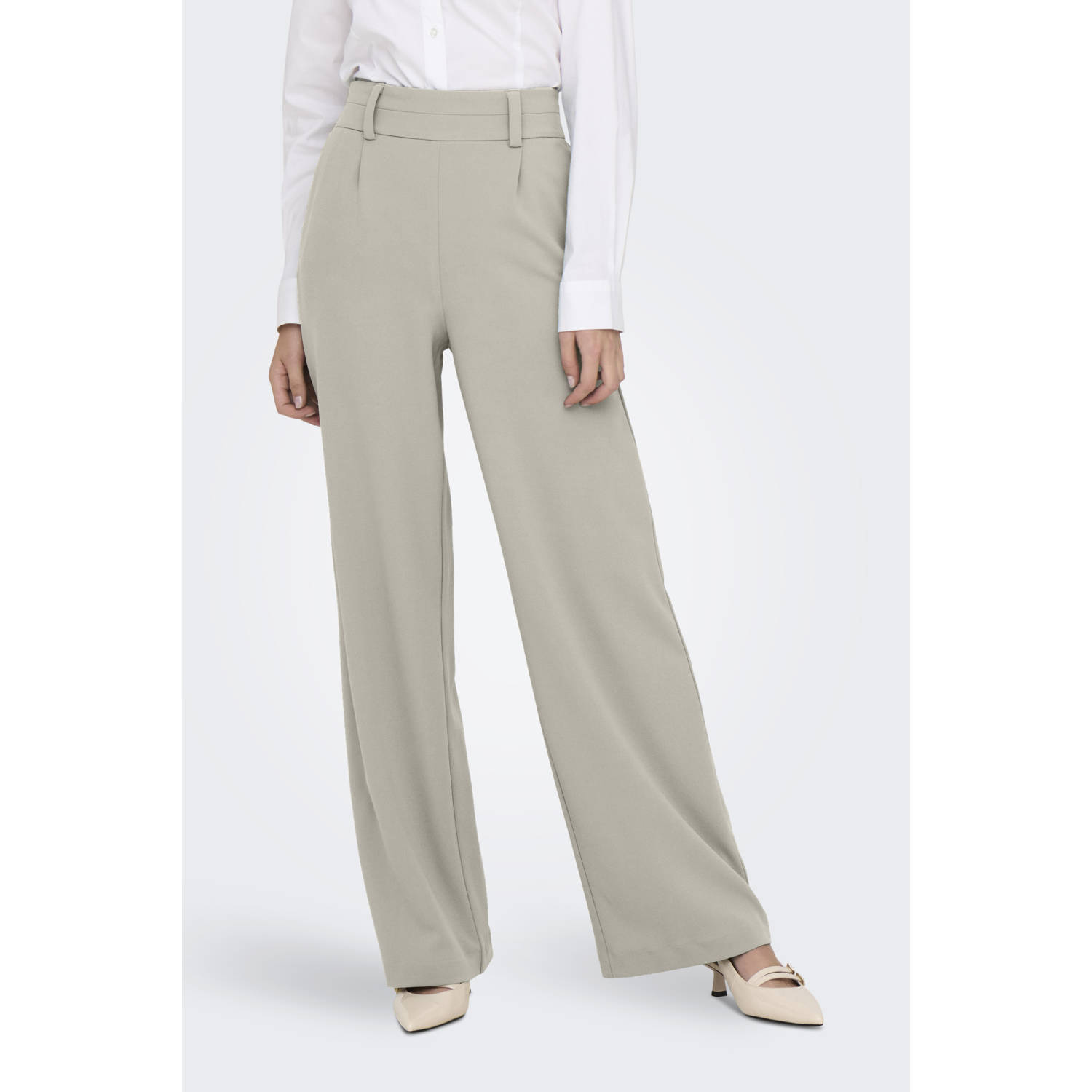 ONLY straight high waist casual broek beige