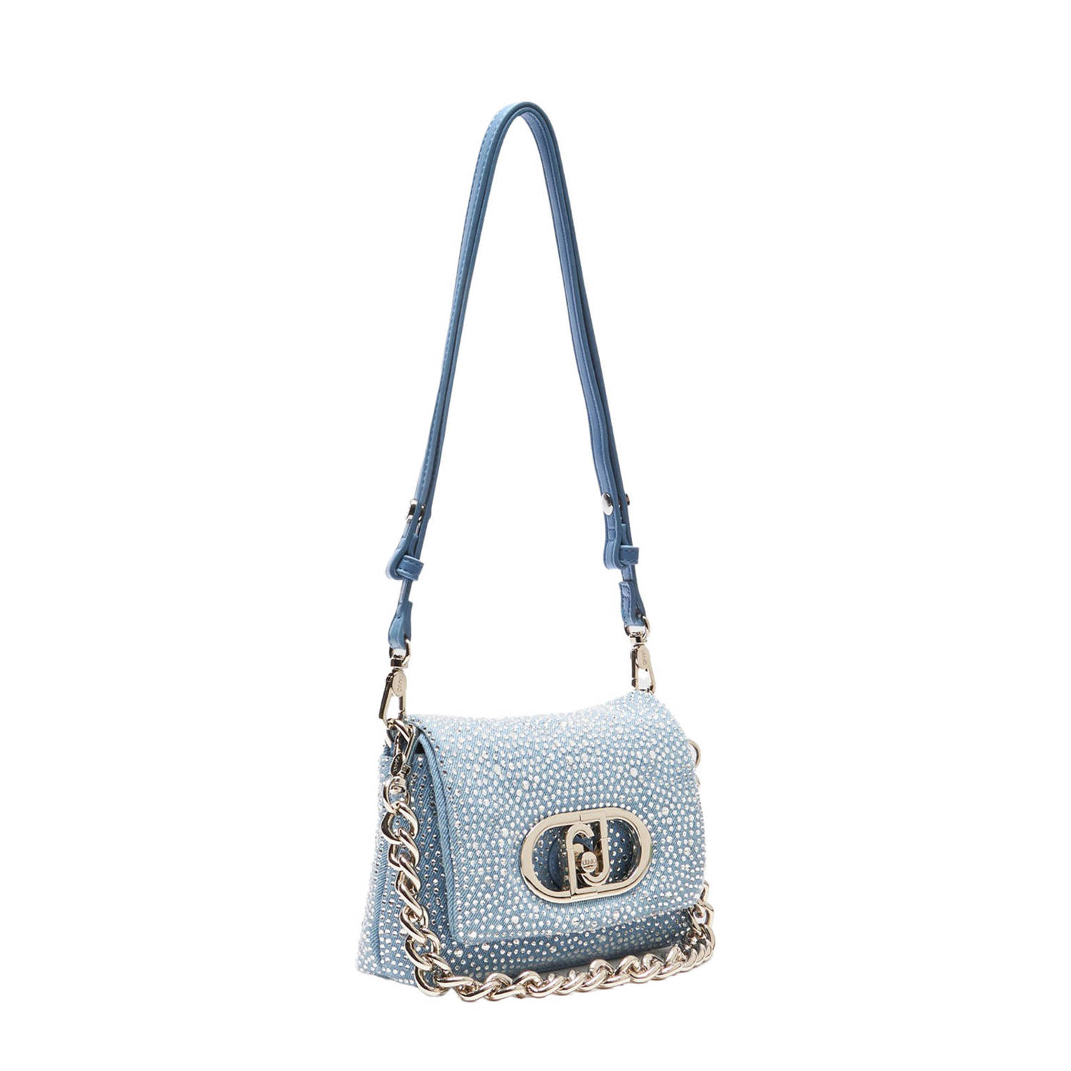 Liu Jo denim crossbody tas Lapuffy met strass blauw