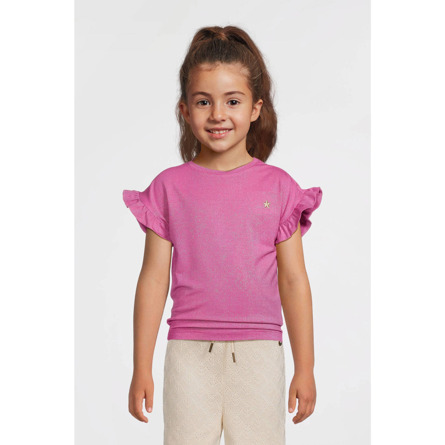Like Flo T-shirt fuchsia met glitter