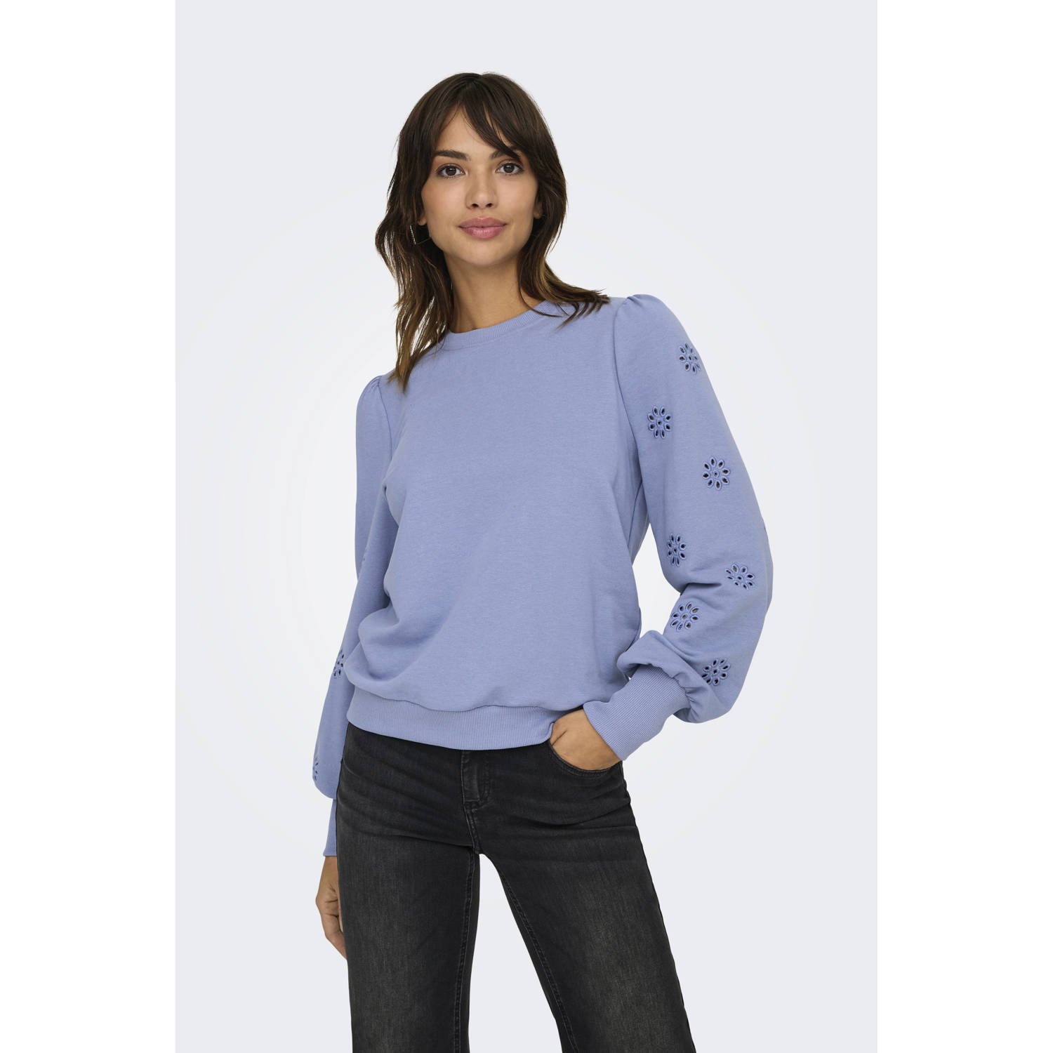 Only Puff Borduurwerk Sweater voor Vrouwen Blue Dames