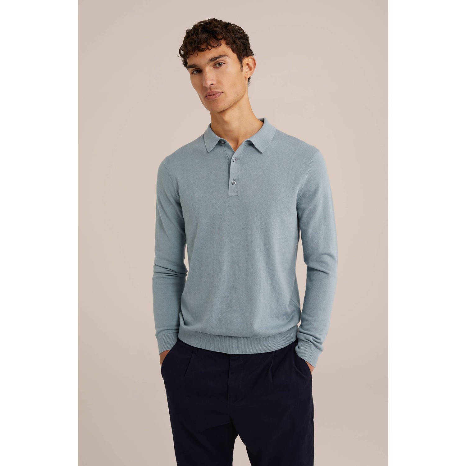 WE Fashion WE Fundamentals regular polo gebreid lichtblauw