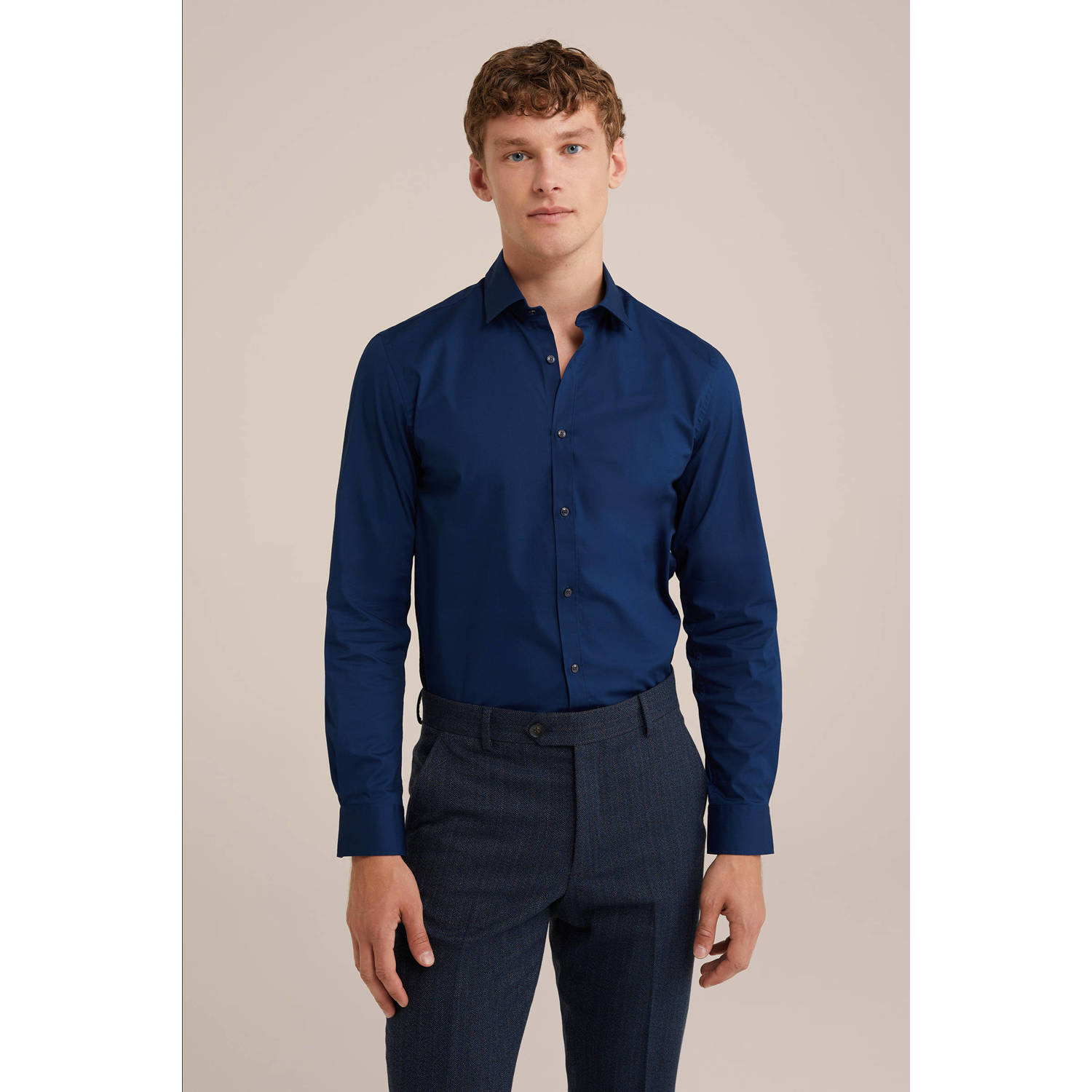WE Fashion WE Fundamentals Tall fit overhemd donkerblauw
