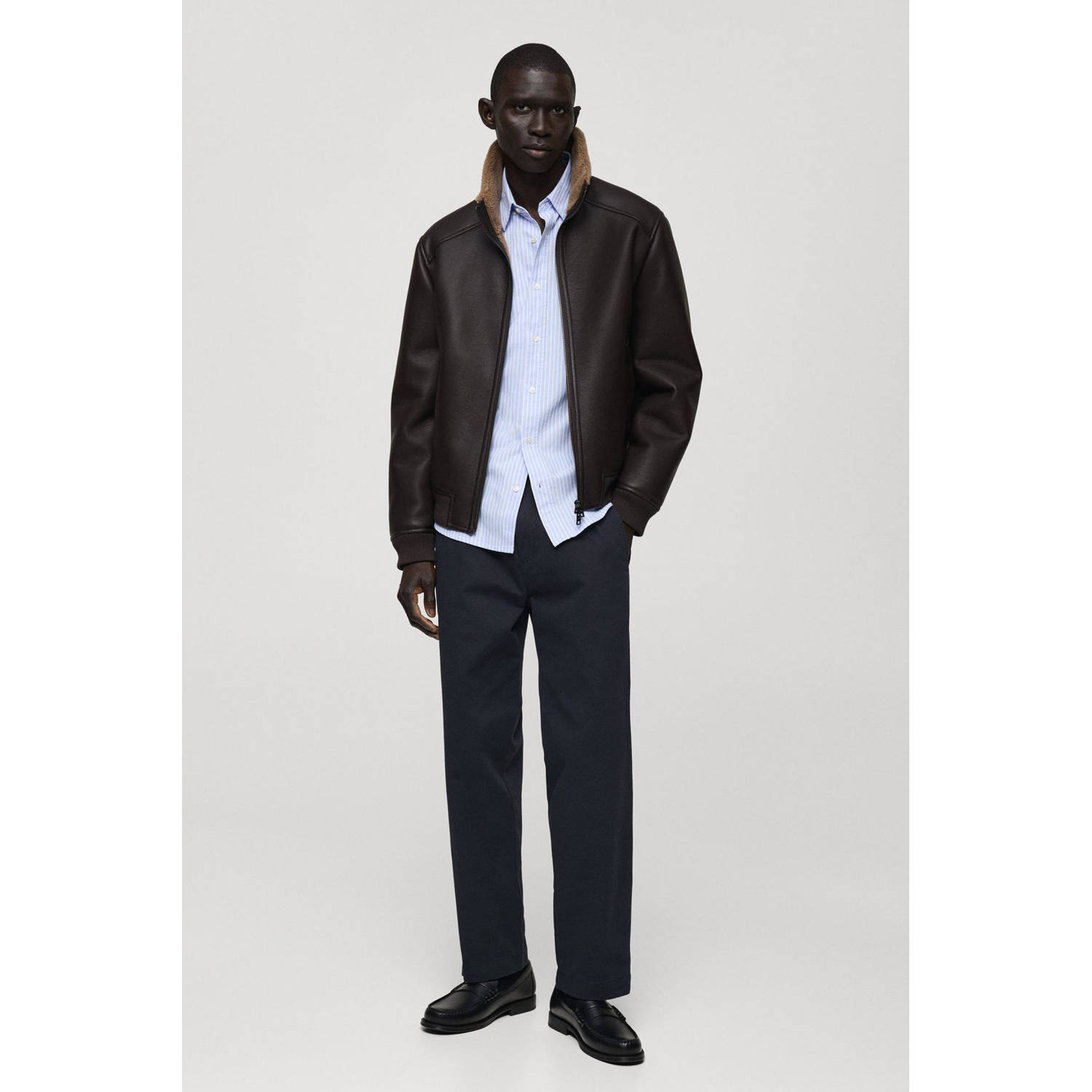 Mango Man regular fit casual broek donkerblauw