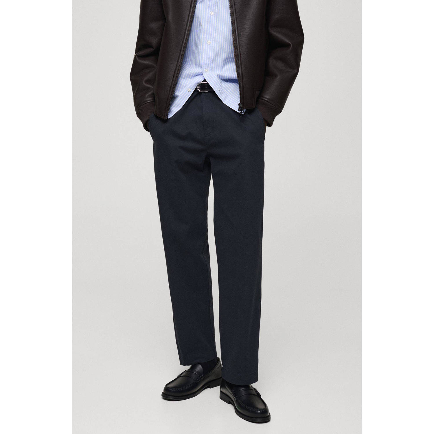 Mango Man regular fit casual broek donkerblauw