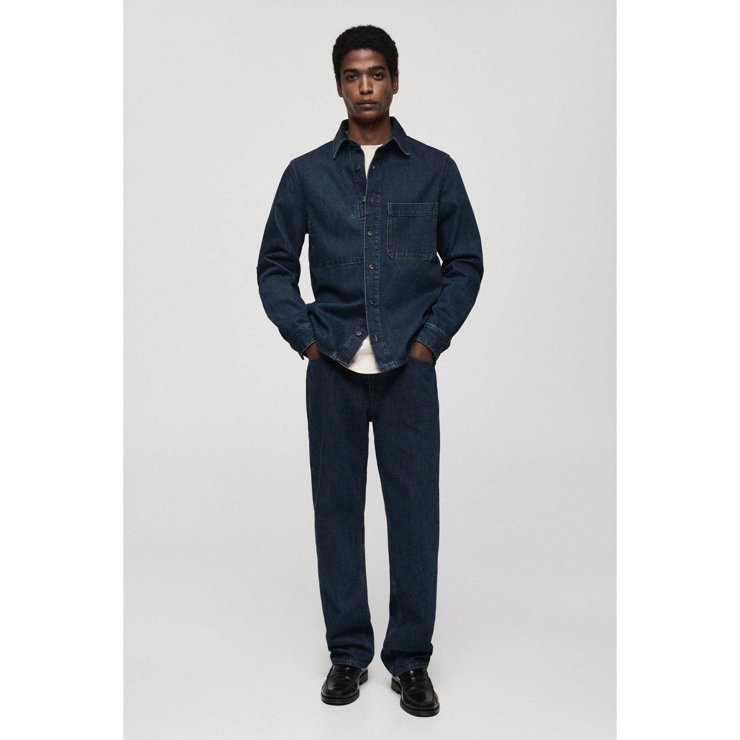 Mango Man casual overhemd dark blue denim