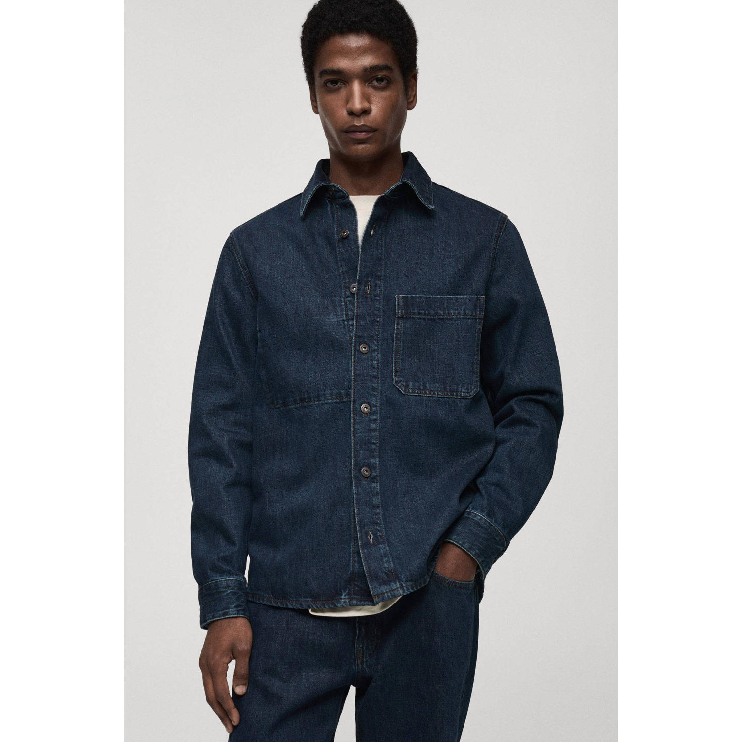 Mango Man casual overhemd dark blue denim