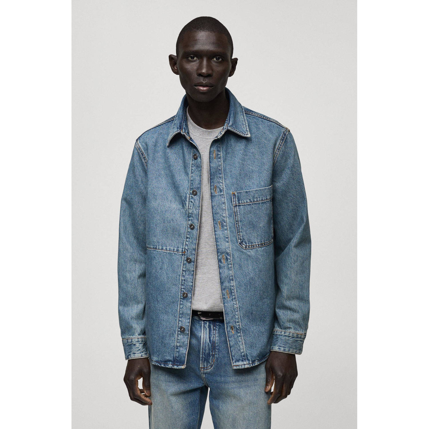 Mango Man casual overhemd blauw