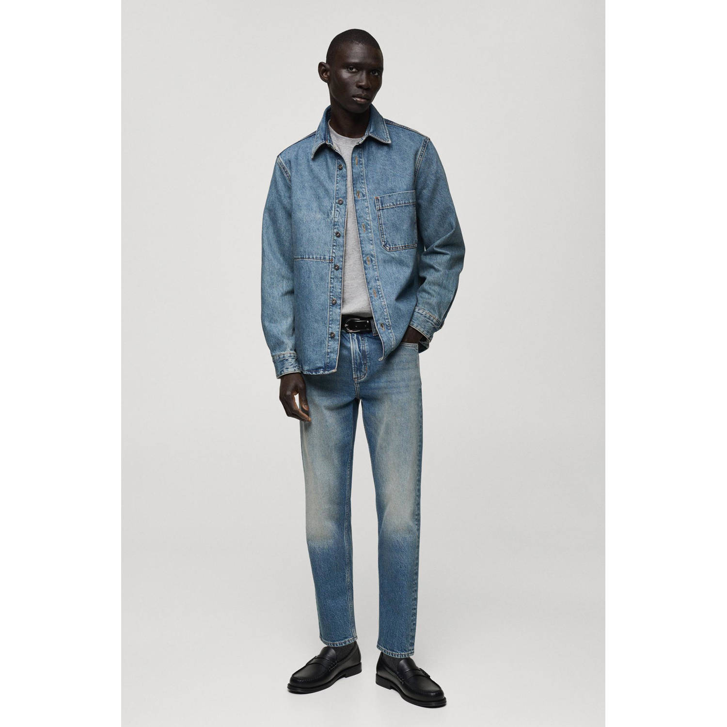 Mango Man casual overhemd blauw