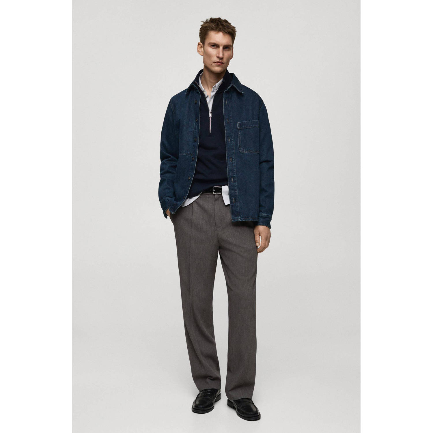Mango Man straight pantalon grijs